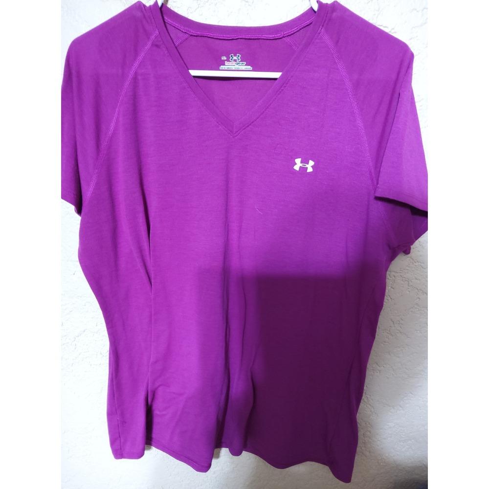 Under Armour HeatGear Kids XL Purple V-Neck Short Sleeve Athletic T-Shirt